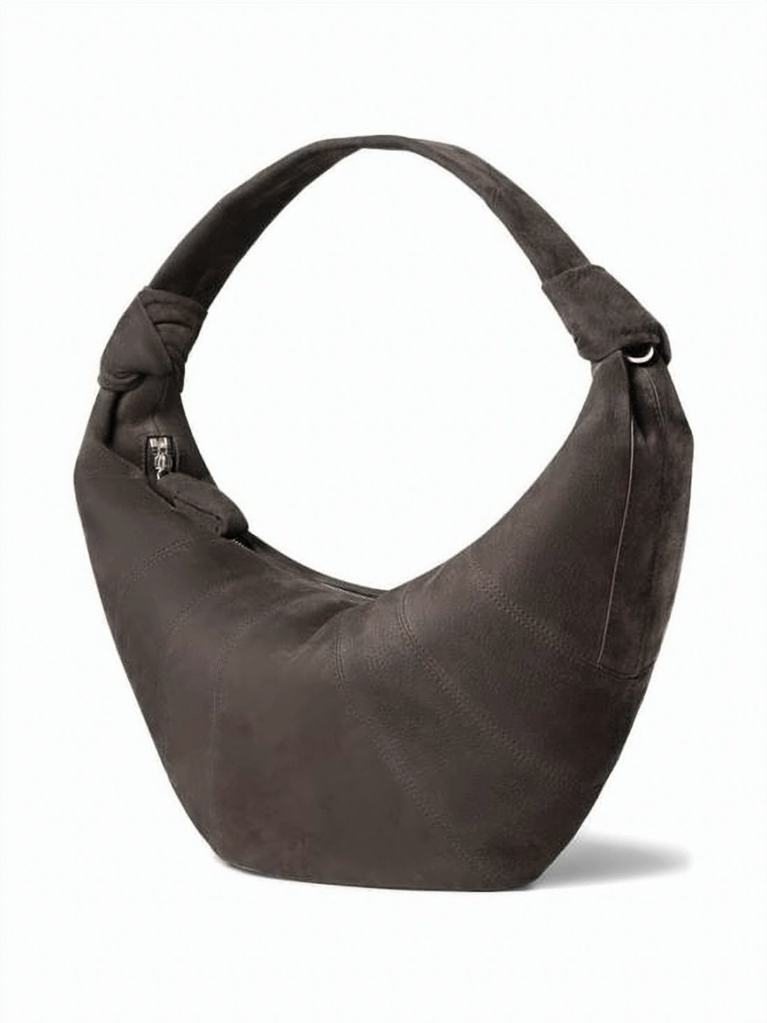 Crescent-Shaped Nubuck Leather Shoulder Bag