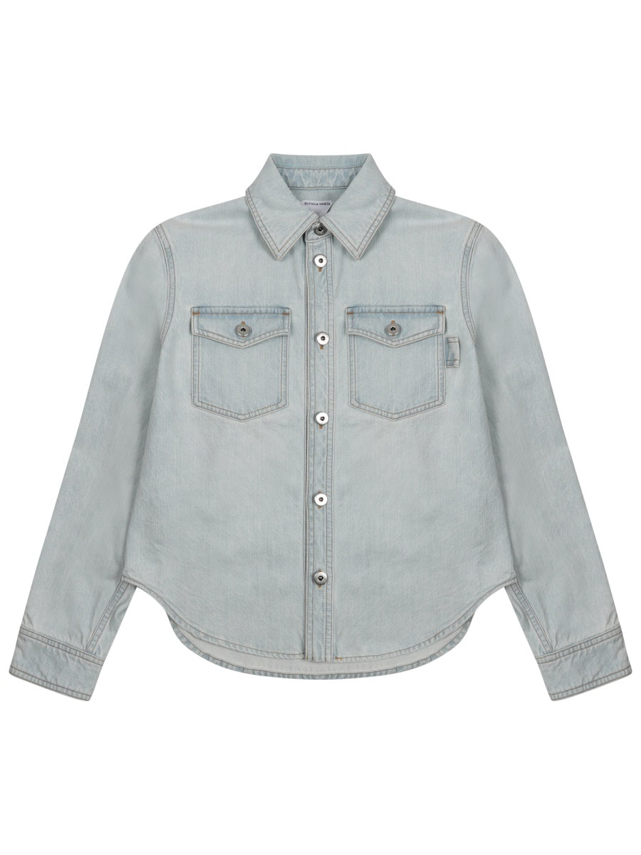 Regular Fit Bleach Wash Denim Shirt With Classic Collar