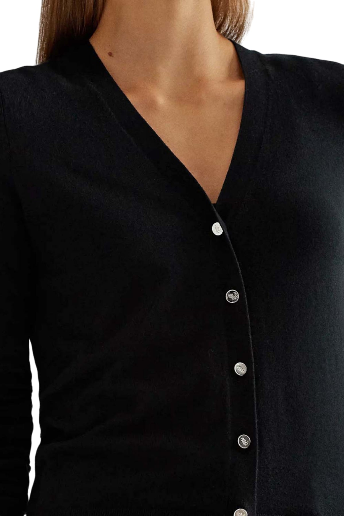 Long Sleeve Cotton-Modal Cardigan with V-Neckline