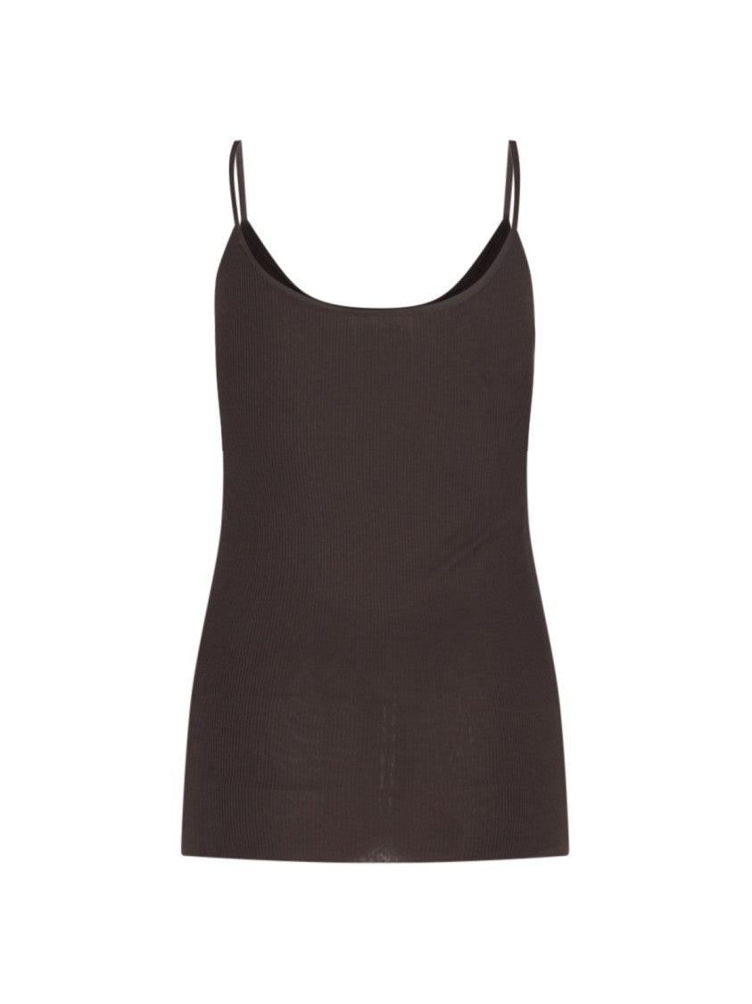 Selee Top In Brown Viscose Jersey Ribbed Knit