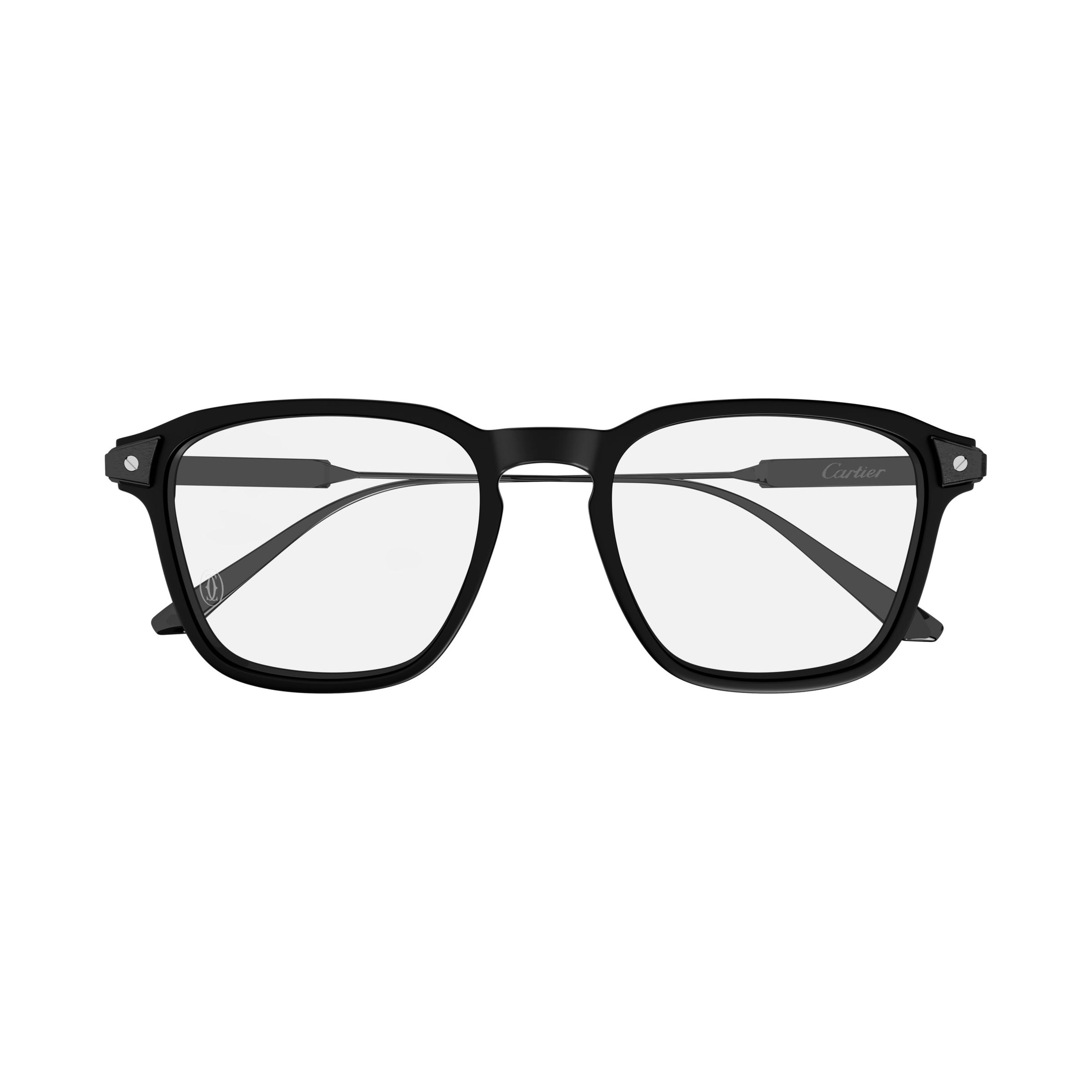 Square-Frame Black Eyeglasses with Metallic Accents