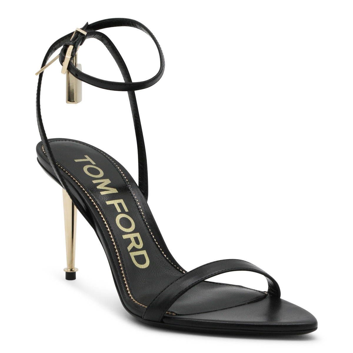Black Sandals with Metallic Gold Stiletto Heel