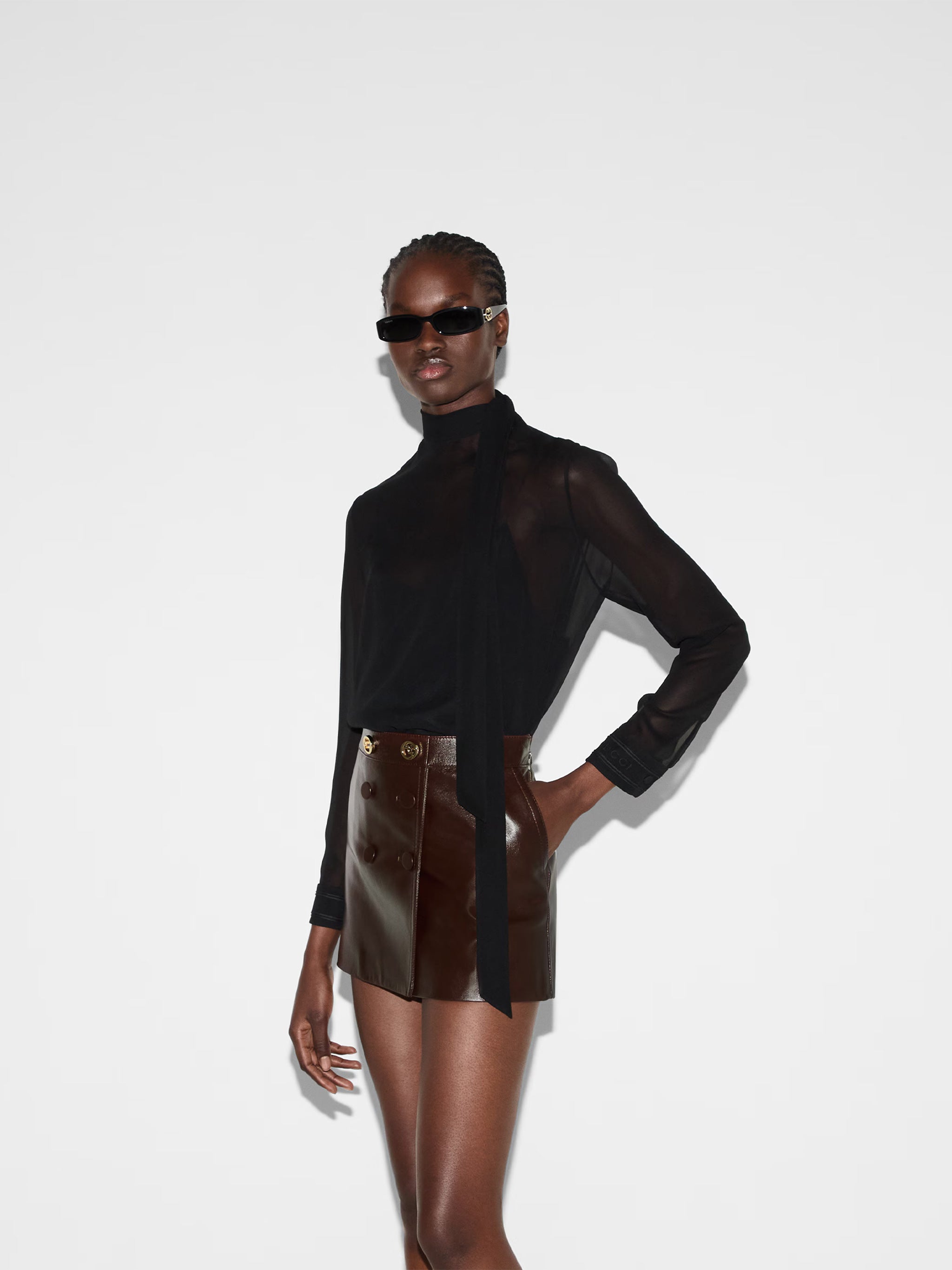 Black Sheer Silk Georgette Bow Top