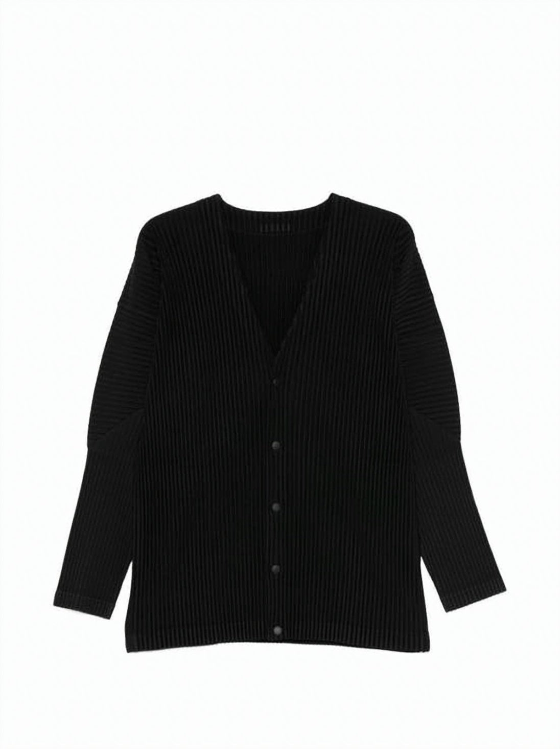 Textured Pleated Cardigan with Deep V-Neckline
