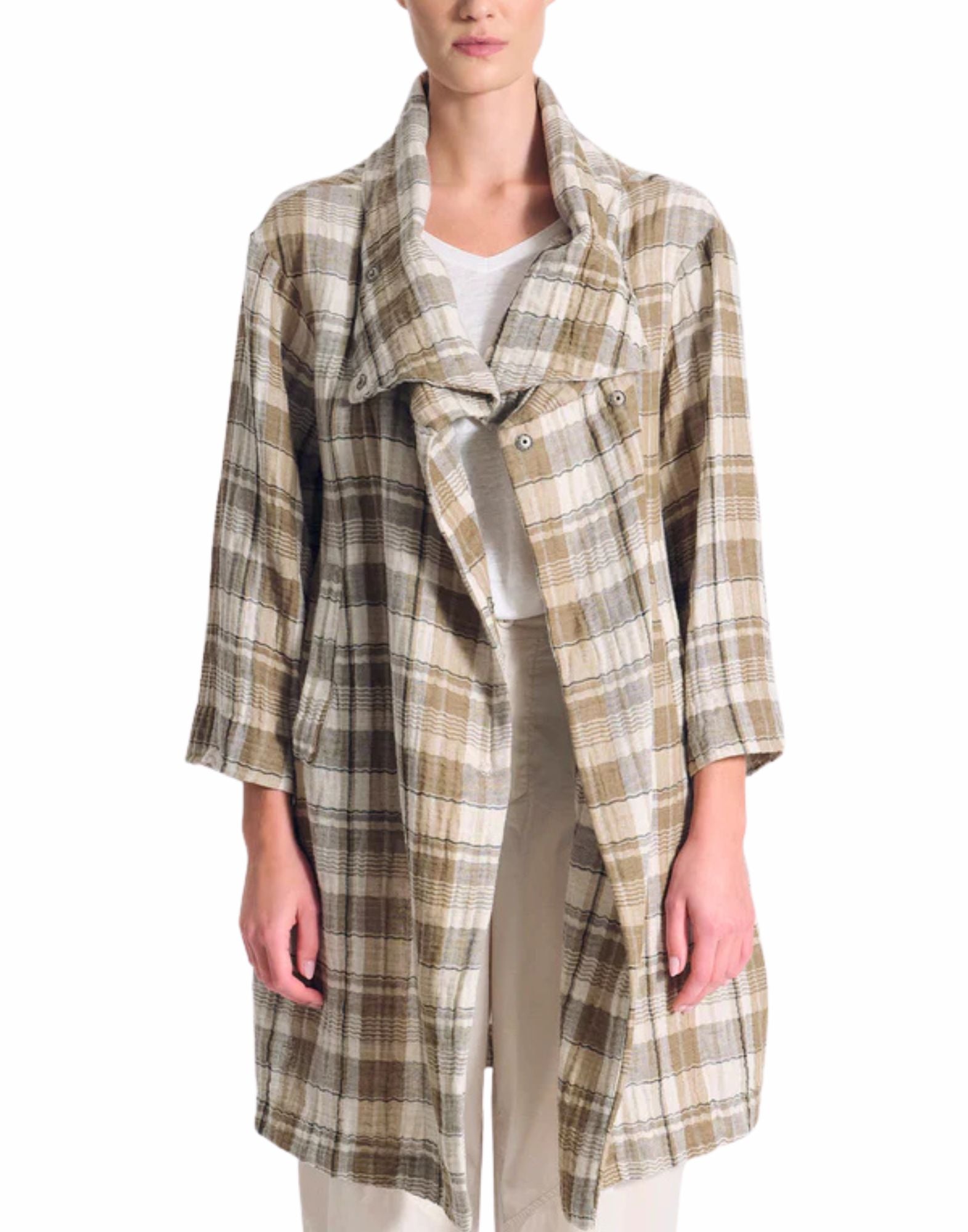 Women’s Checked Trench In Cotton And Linen Sand