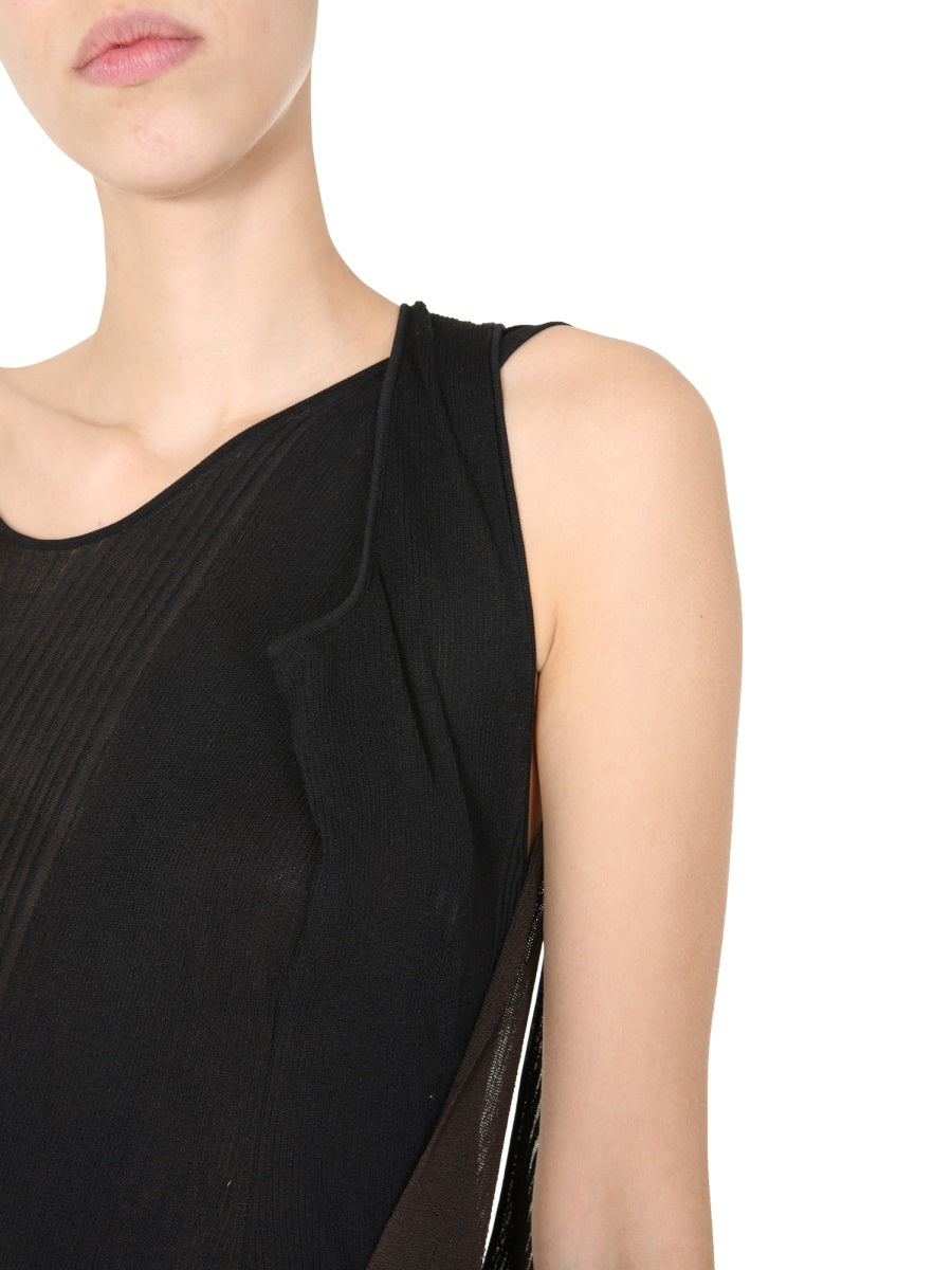 Sleeveless Round Neck Midi Dress with Cotton-Silk Blend