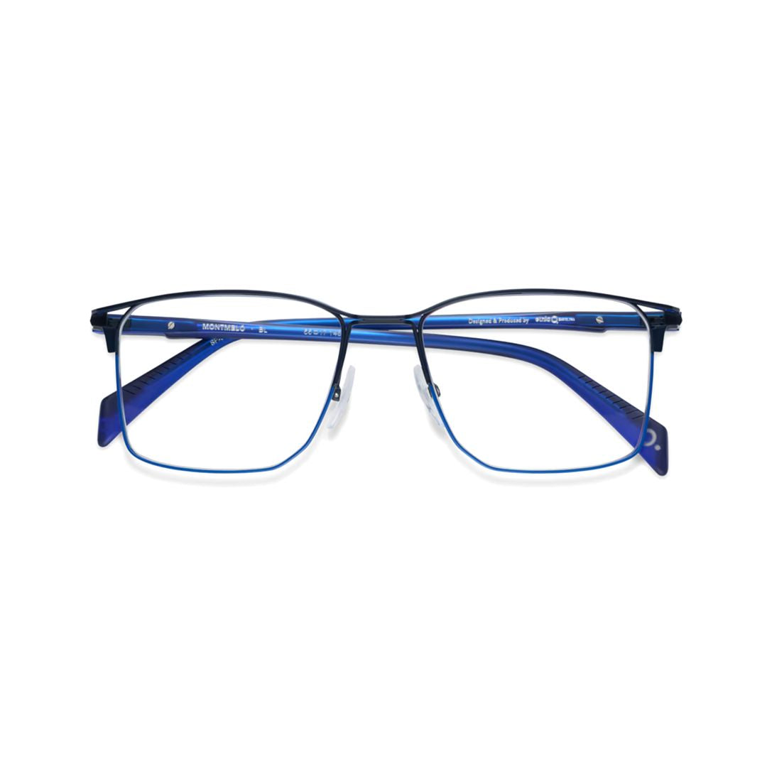 Montmelo Rectangular Deep Blue Metal Eyeglasses with Curved Temples