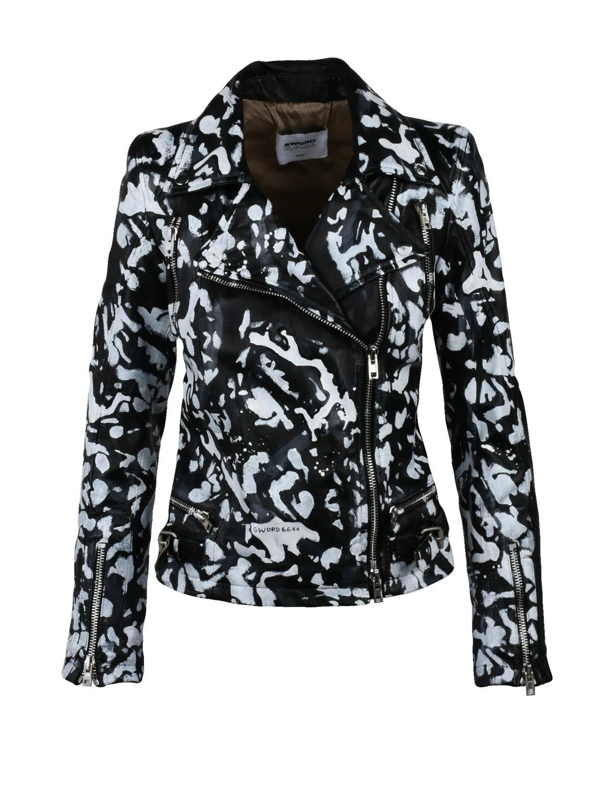 Leather Biker Jacket - Black/White