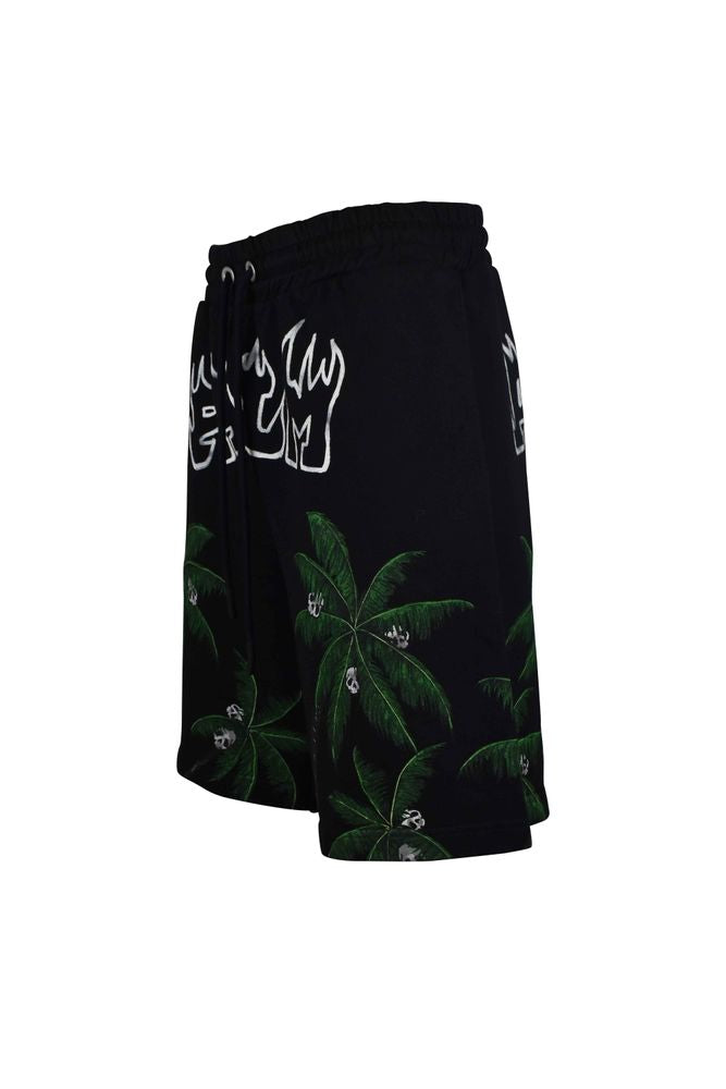 Black Cotton Shorts With Bold Flame Logo