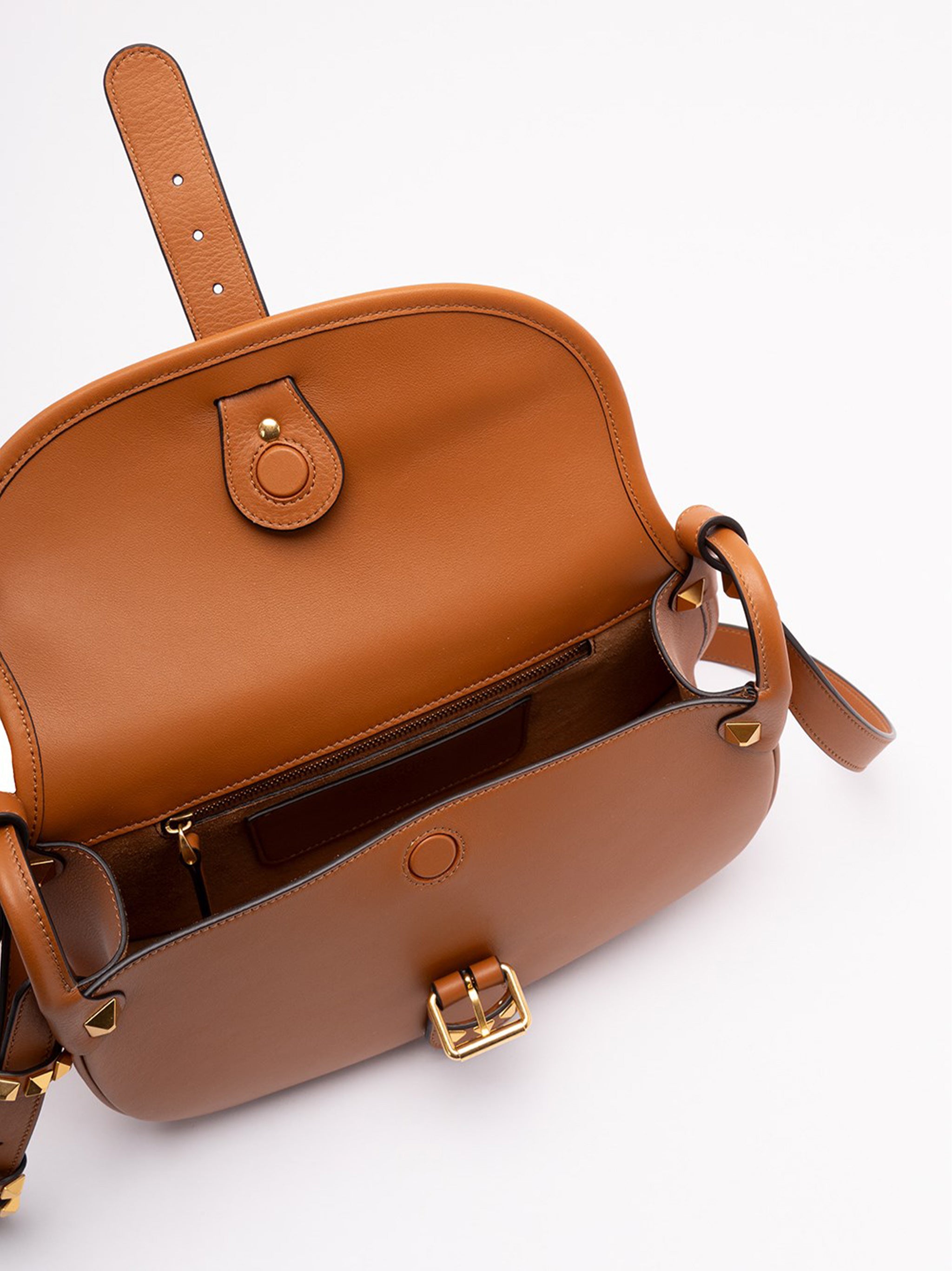 Brown Curved Leather Pyramid Stud Bag