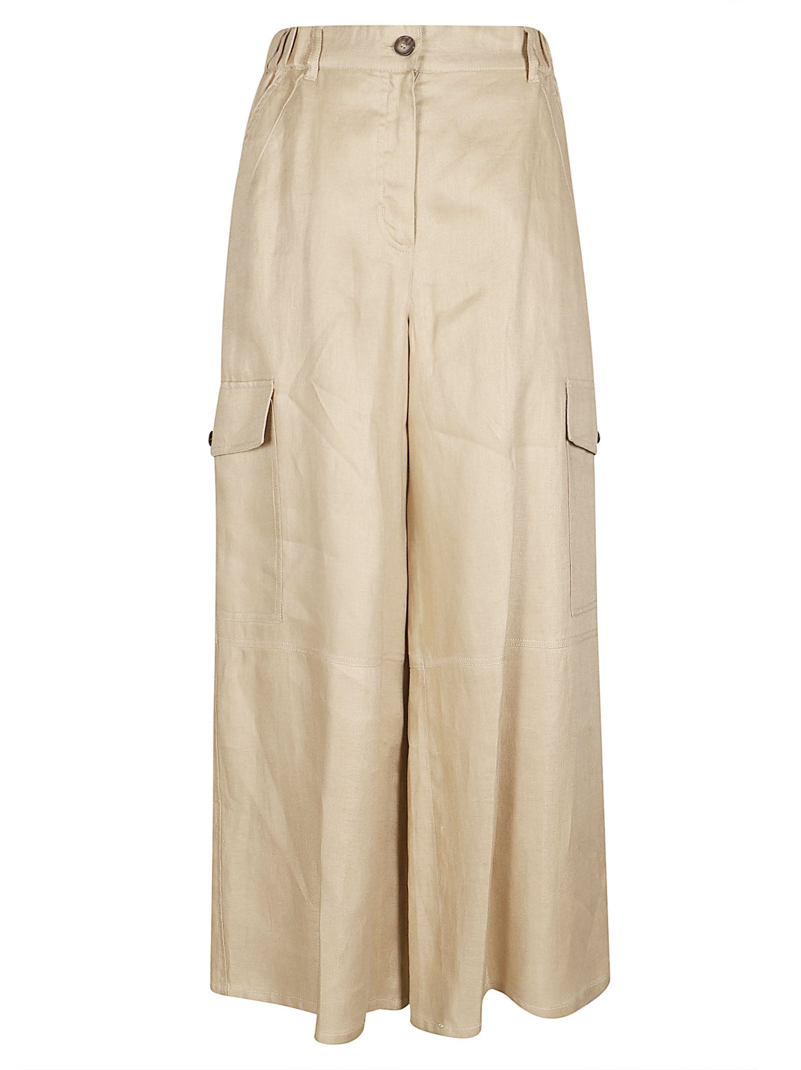 Cropped Wide-Leg Trousers with High Waist and Flap Pockets