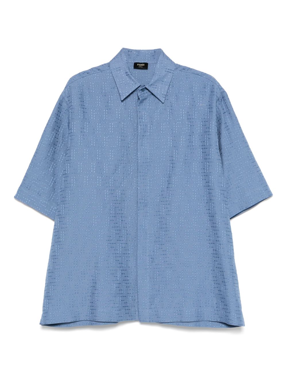 Oversized Short-Sleeved Shirt in Light Blue Linen FF Jacquard