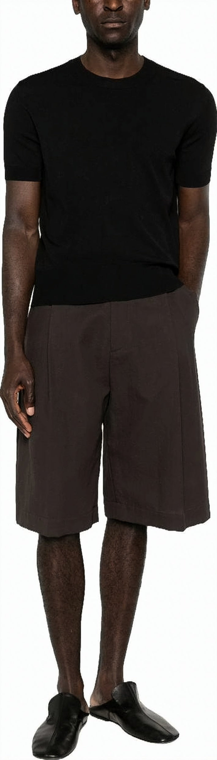 Black Fitted Viscose Rayon Crewneck Sweater