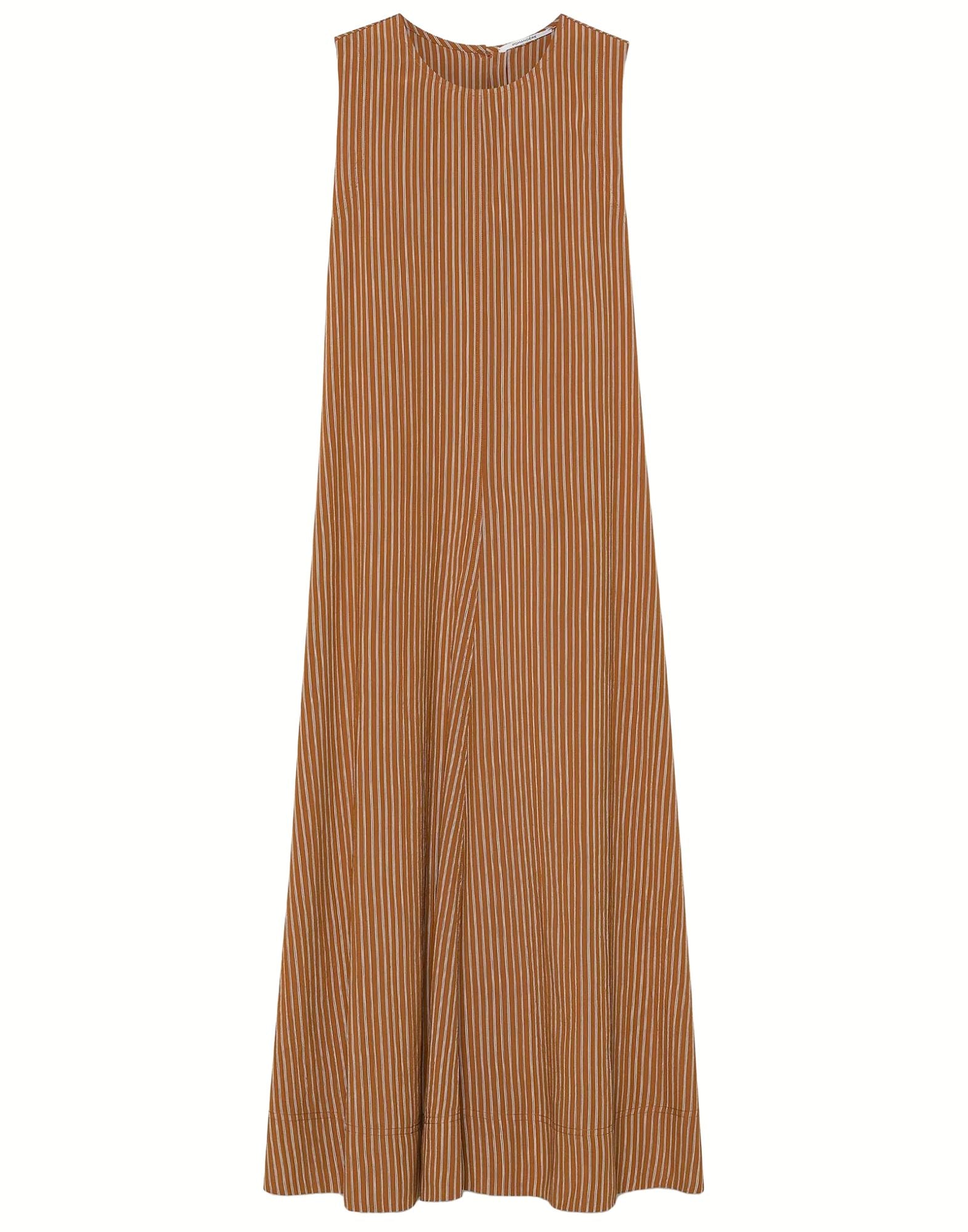 Long Striped Technical Viscose Dress In Apricot