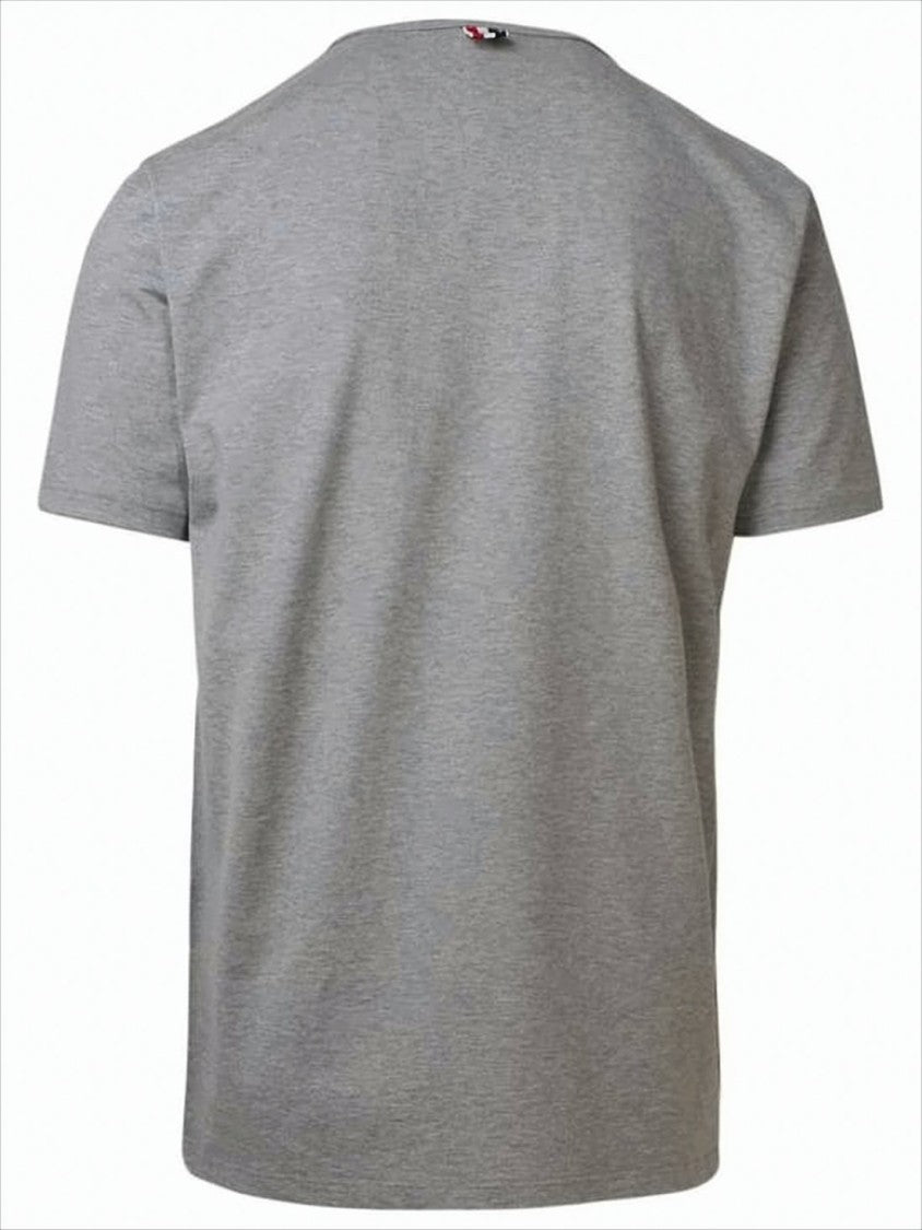 Heather Grey Short-Sleeved T-Shirt with Tricolor Stripe Detail