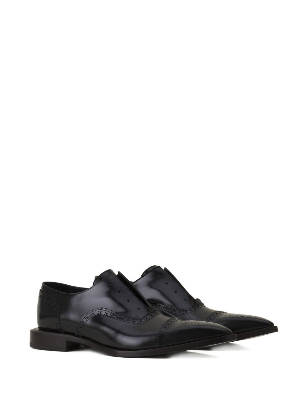 Pointed Toe Brogue Flat Shoes in Calf Leather