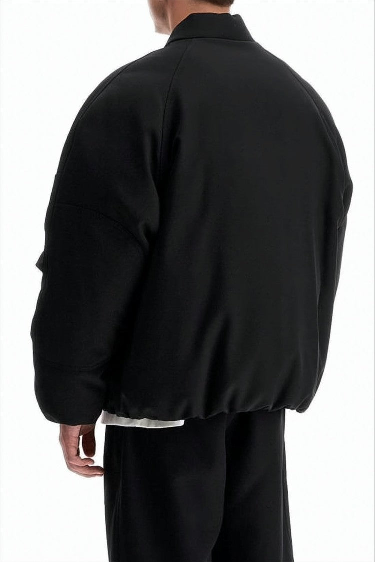 Oversized Cropped Bomber Jacket With Ribbed Collar