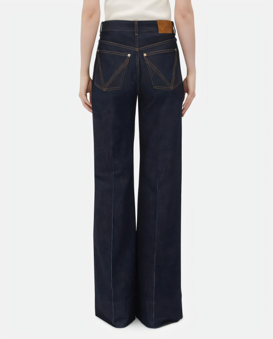 High-Waisted Wide-Leg Denim Pants with Textured Patch