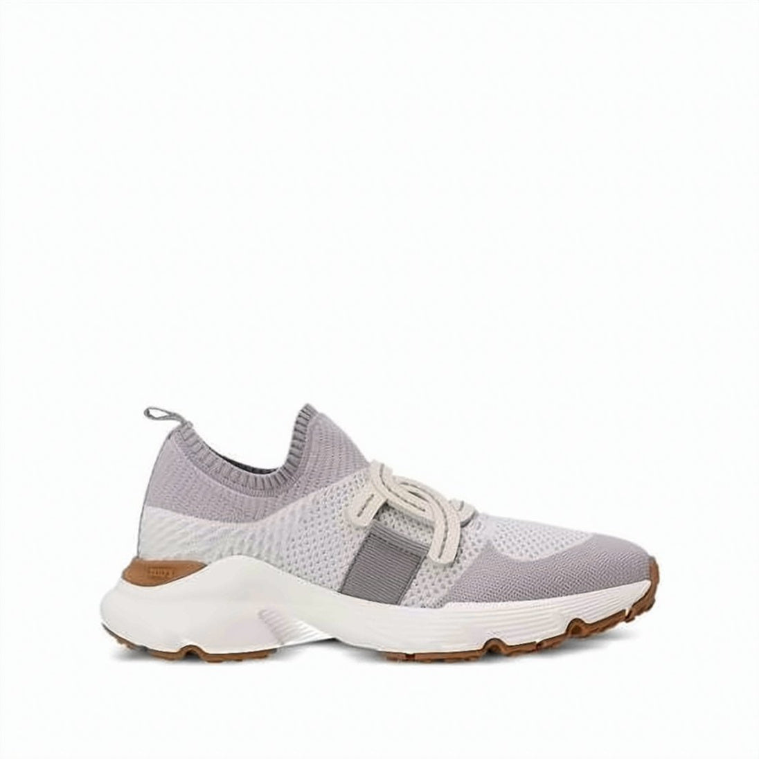 Knitted Grey Sneakers with Leather Accents
