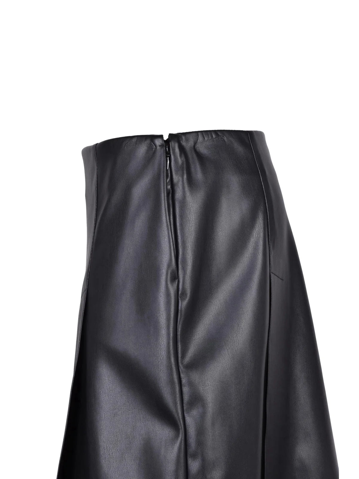 Black Polyester Women's Faux Leather Midi Skirt