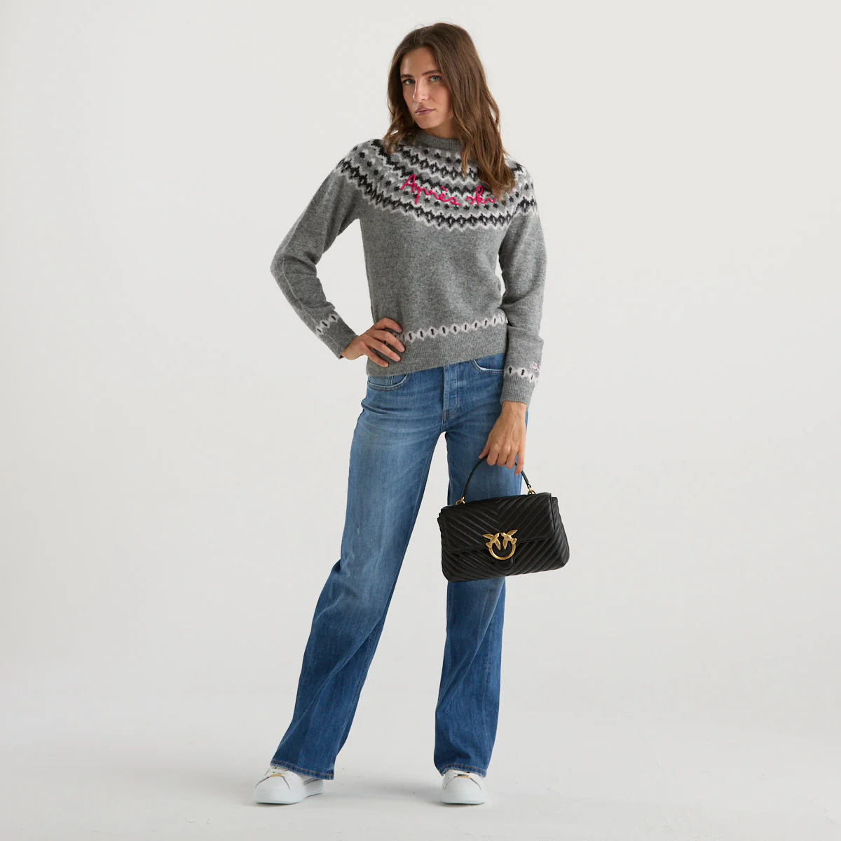 Nordic Knit Sweatshirt With Embroidered Script Detail