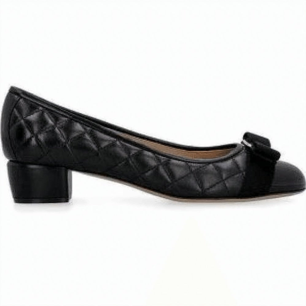 Quilted Leather Low-Heeled Pumps