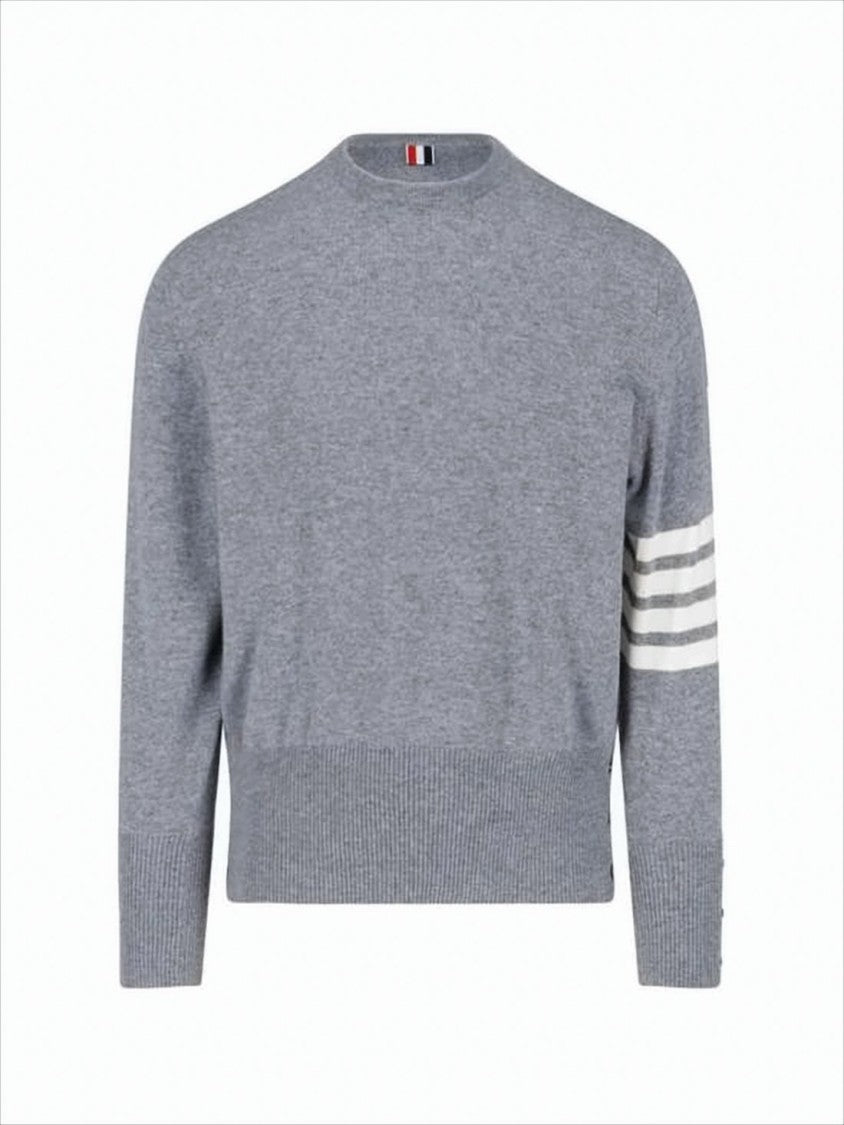 Cashmere Knit Sweater with Subtle Stripe Detail and Button Accents