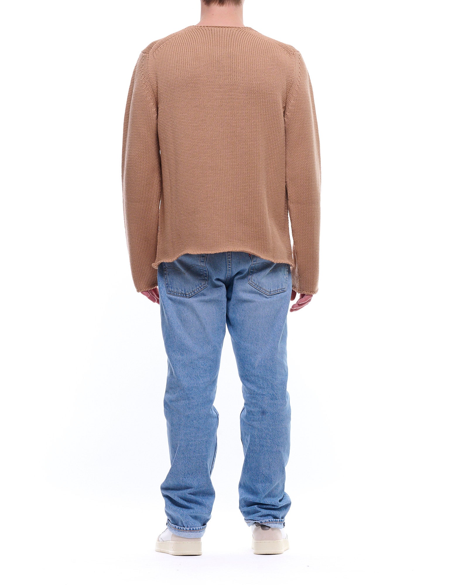 Textured Knit Beige Round Neck Sweater