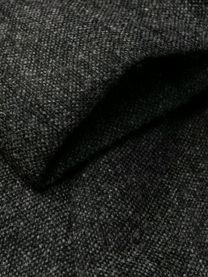 Tailored Cropped Suit Pants with Herringbone Texture and Four-Stripe Detail