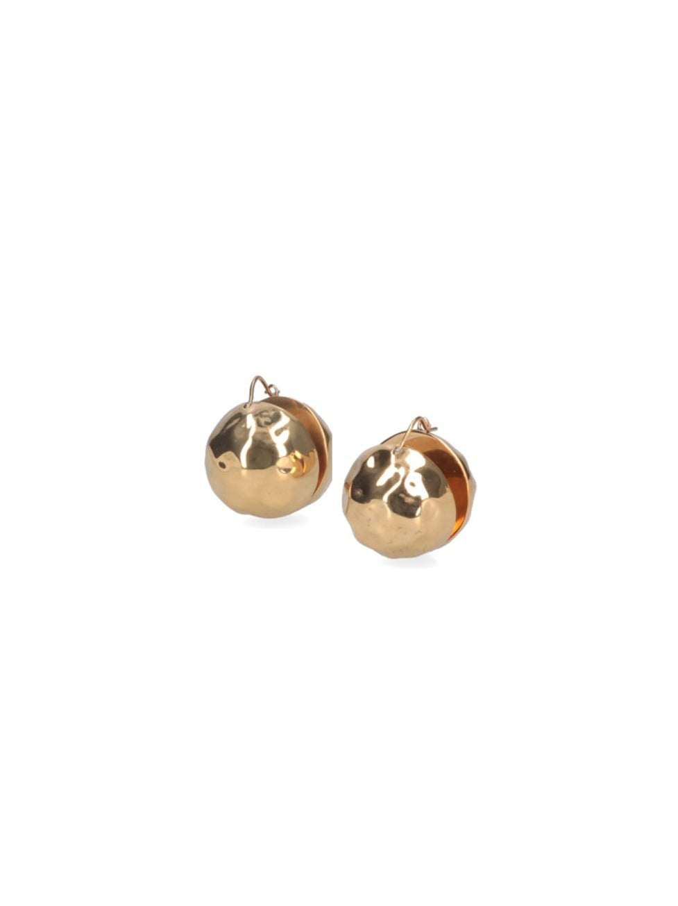 Hammered Sphere Earrings In Golden Brass