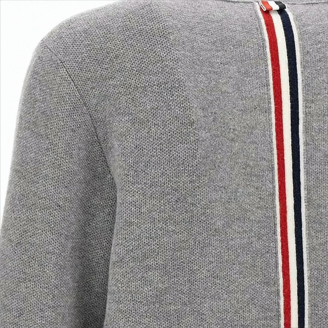 V-Neck Grey Wool Cardigan with Distinctive Stripe Detail