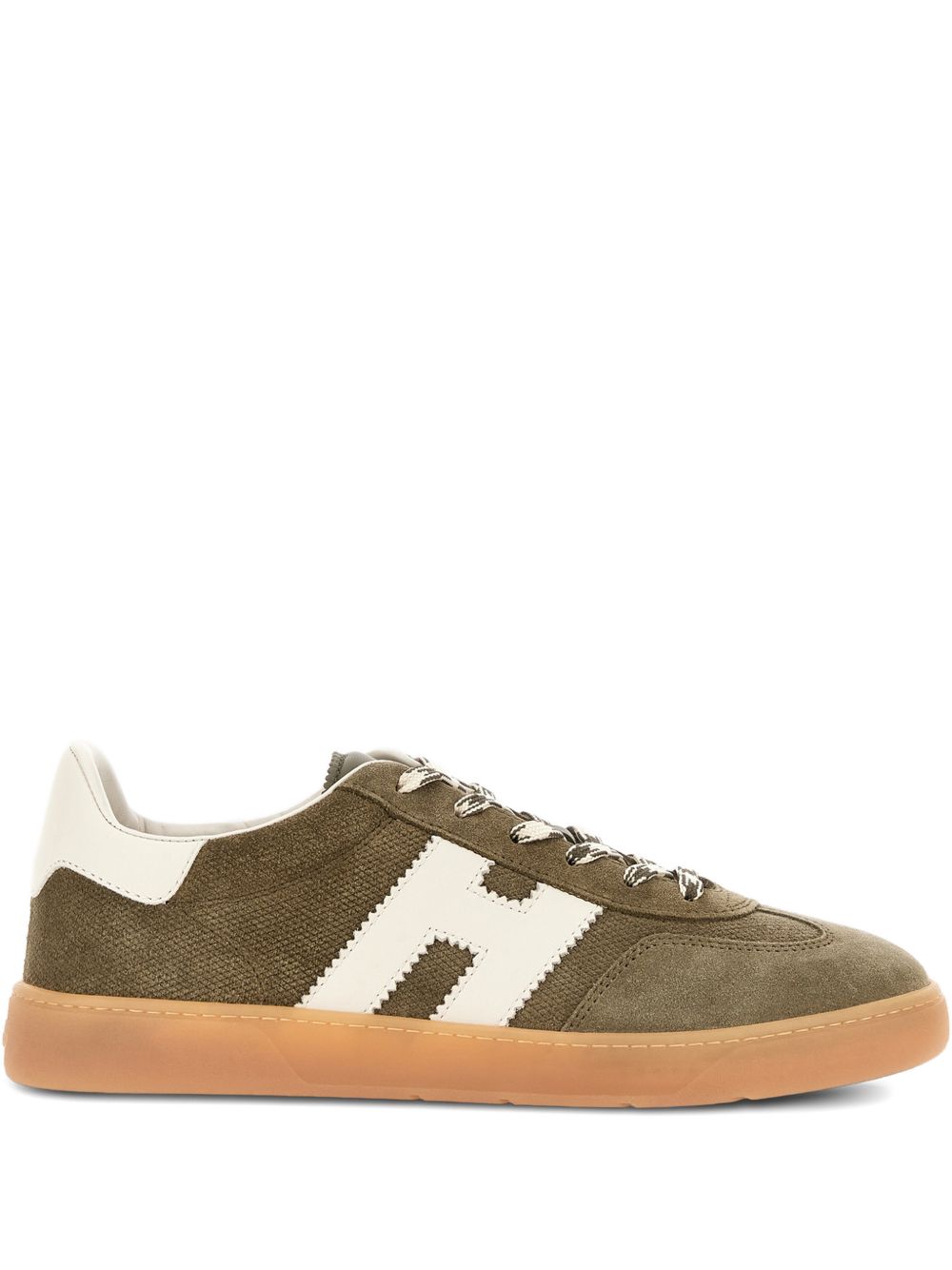 Low-Top Sneakers with Textured Olive Green Upper