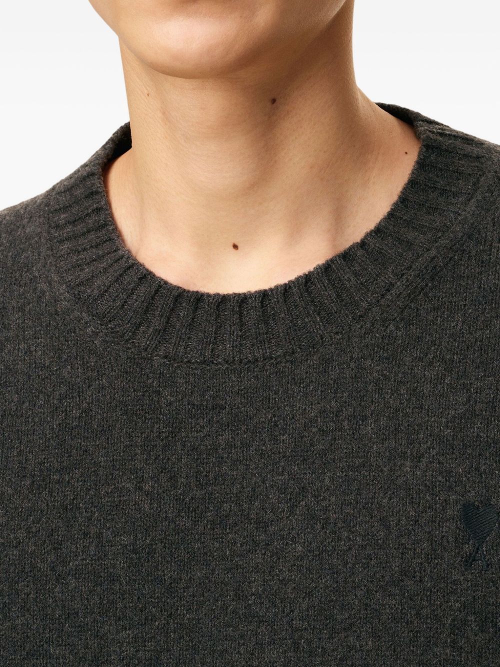 Charcoal Grey Crew Neck Sweater With Logo Embroidery