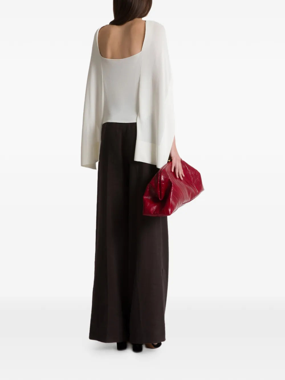 Layered Long-Sleeved Top with Draped Cape Overlay
