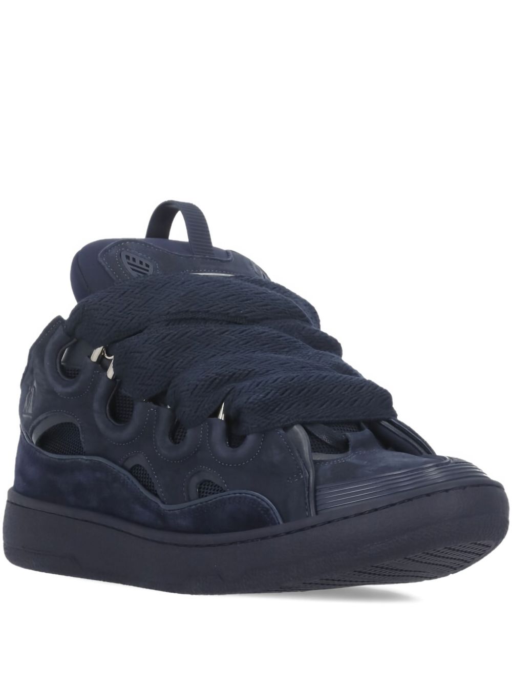 Dark Blue Leather Sneakers with Sculpted Sole