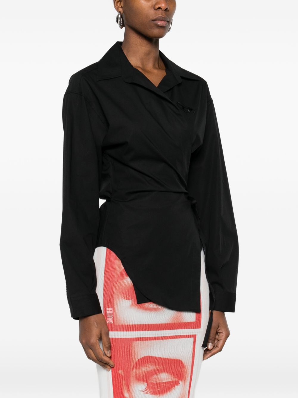 Wrap-Style Black Top with Tonal Logo Detail