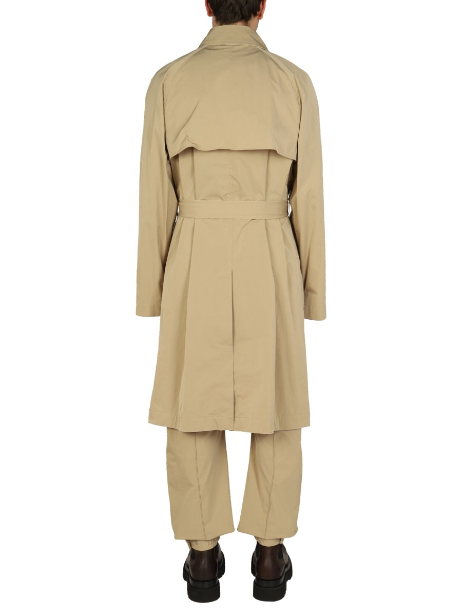 Double-Breasted Nylon Trench Coat with Classic Collar