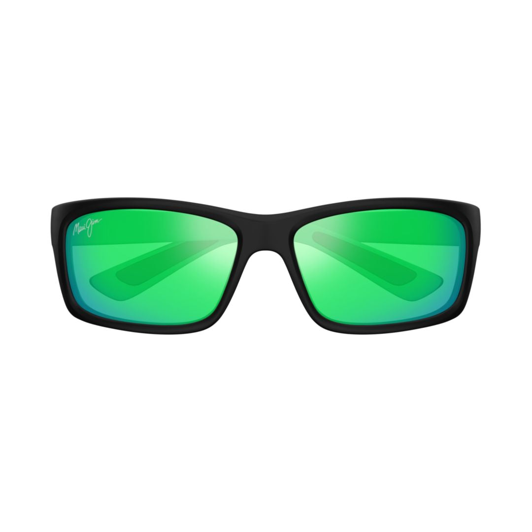 Kanaio Coast Rectangular Frame Sunglasses with Green Reflective Lenses