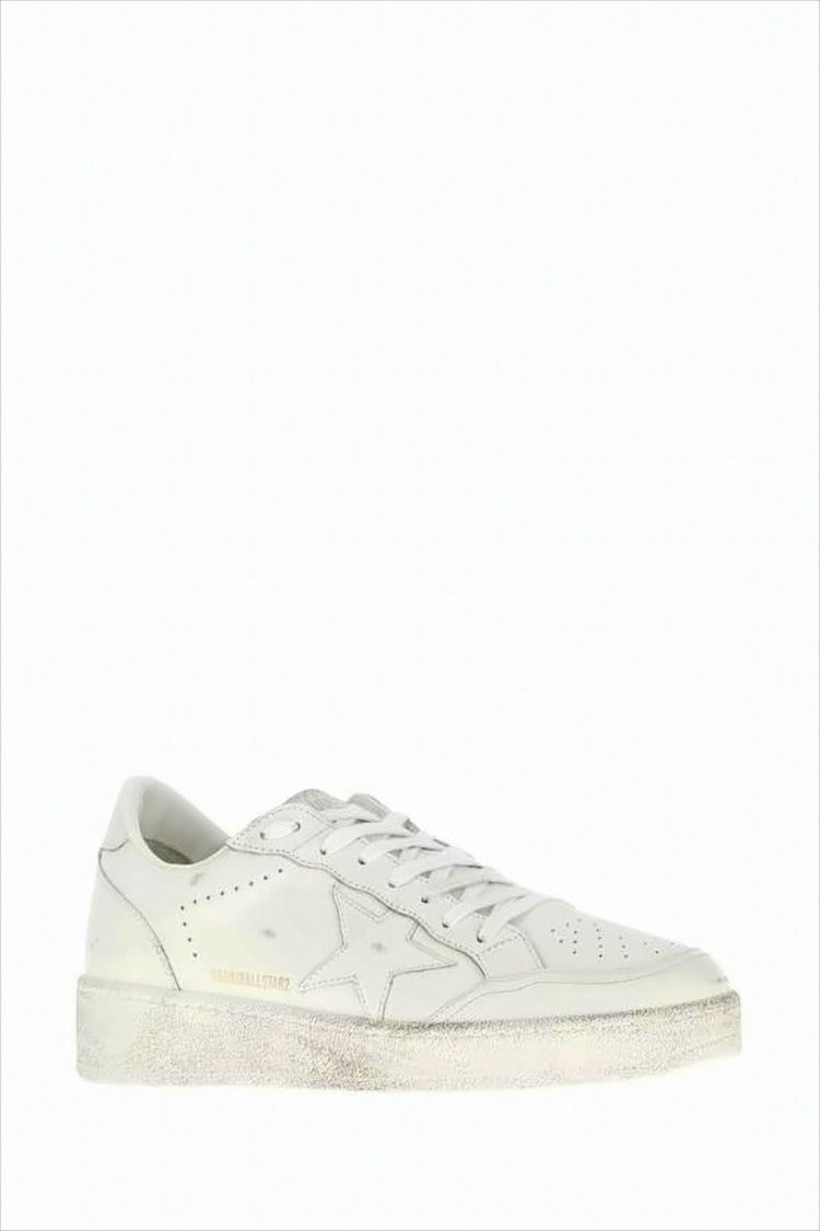 Distressed White Leather Sneakers with Signature Star Emblem