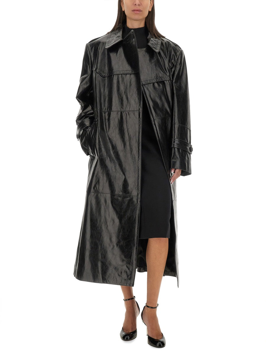 Glossy Black Lamb Leather Alfeo Coat