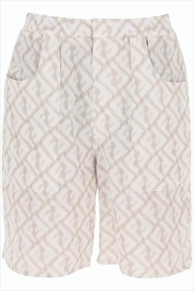 Relaxed Fit Linen Shorts with Geometric Pattern