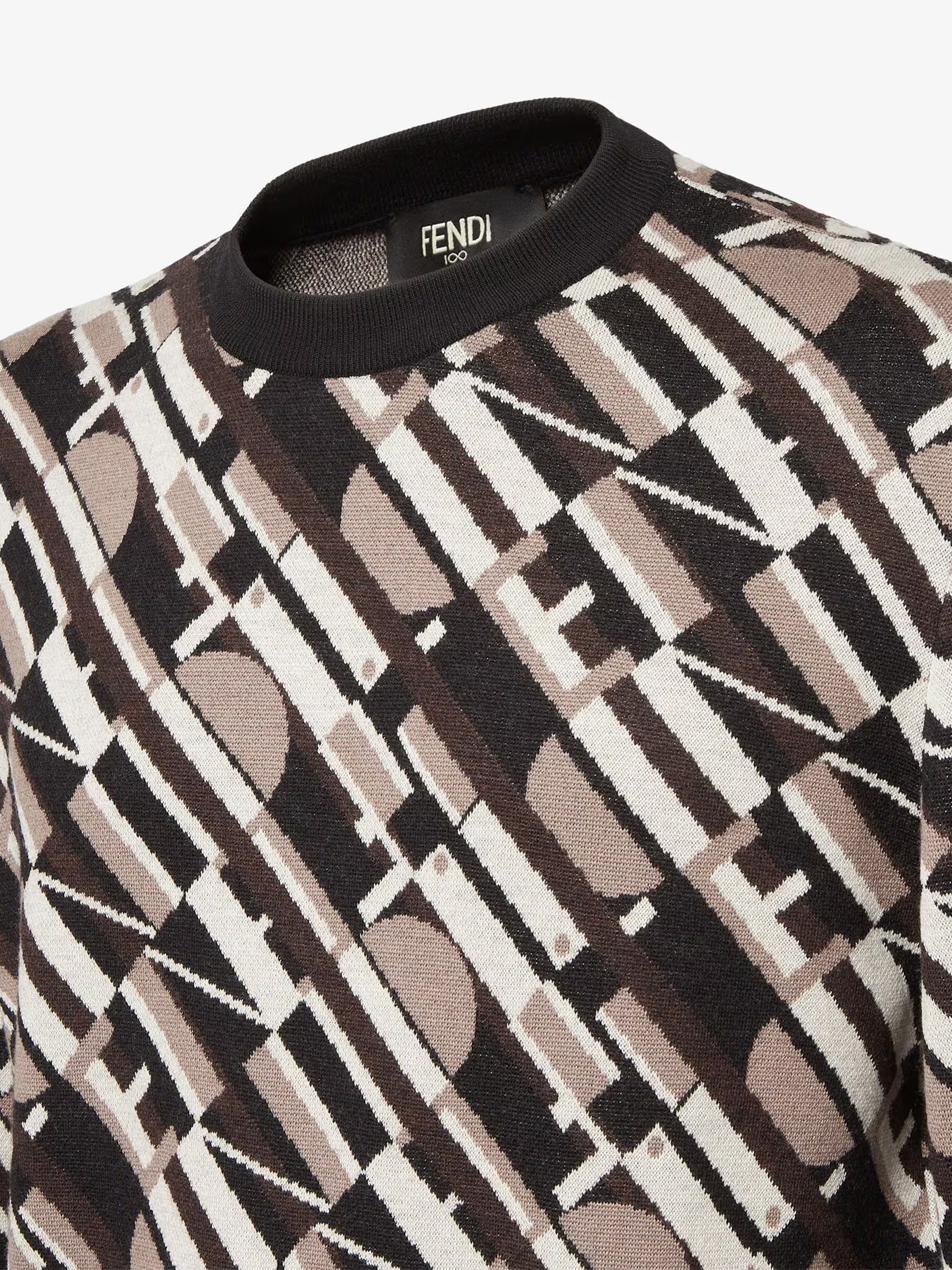 Long-Sleeve Geometric Pattern Crewneck Black Sweater