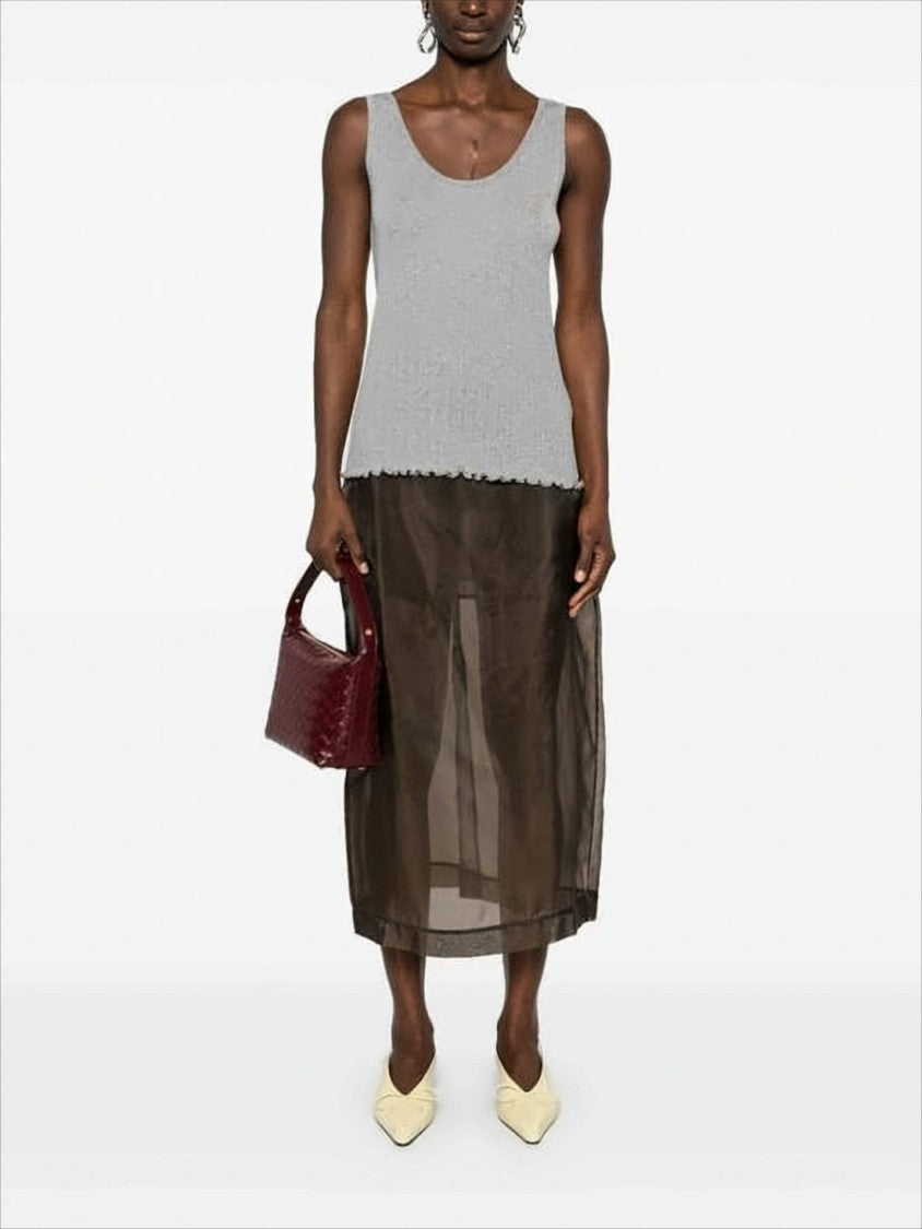 Ribbed Knit Sleeveless Top With Subtle Embroidery