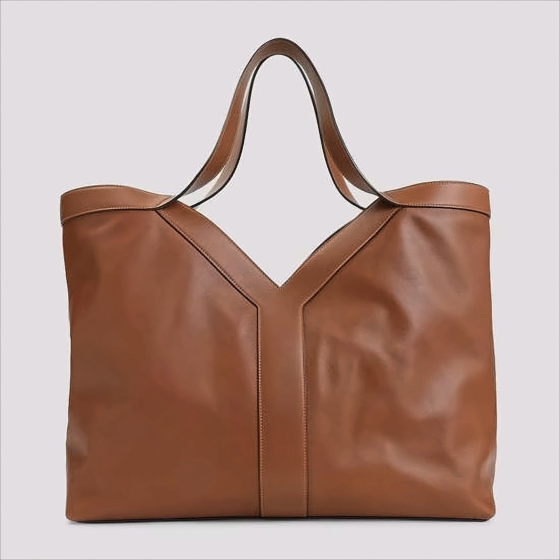 Spacious Brown Calf Leather Tote Bag