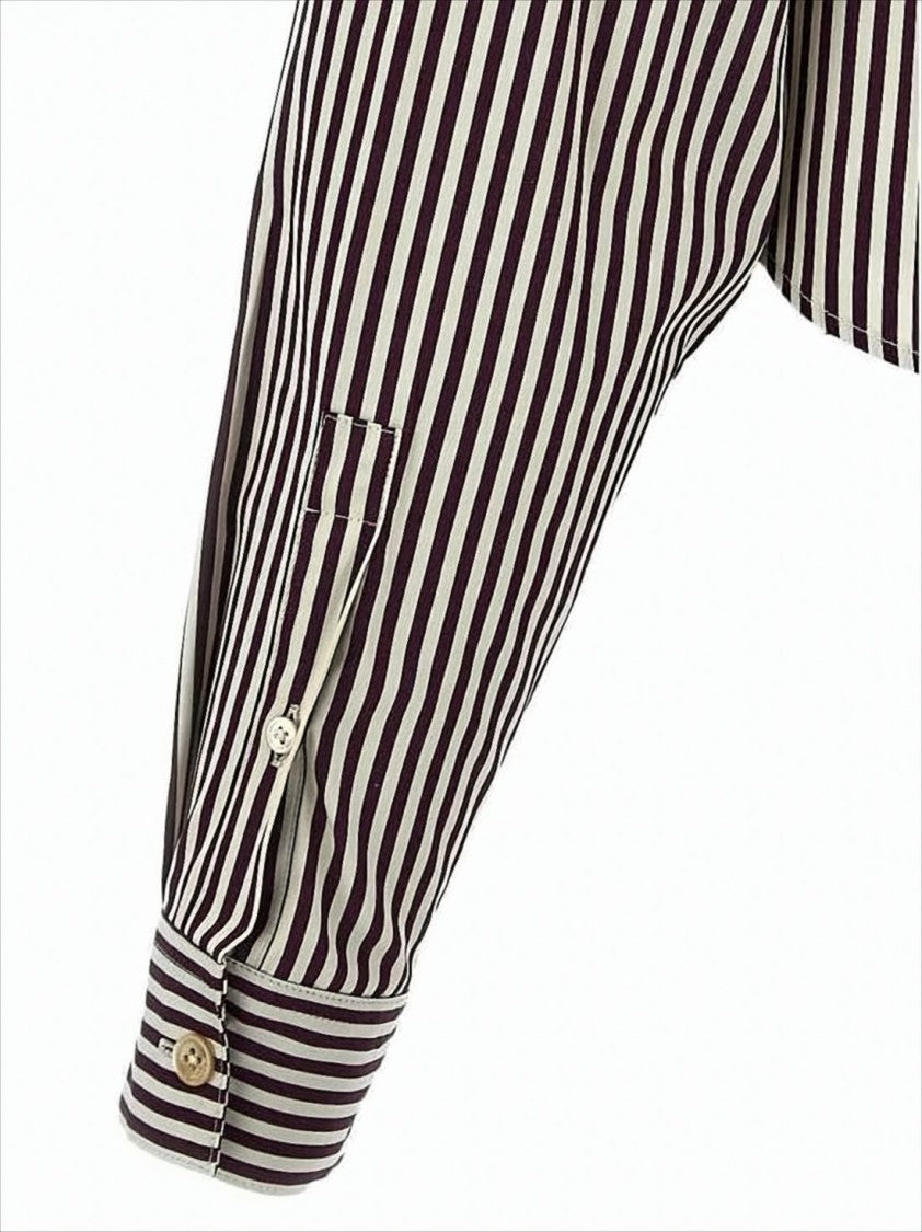 Cropped Striped Button-Down Shirt with Classic Collar