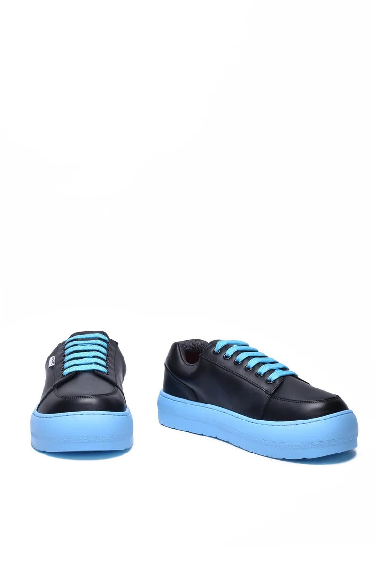 Leather Sneaker - Black/Light Blue