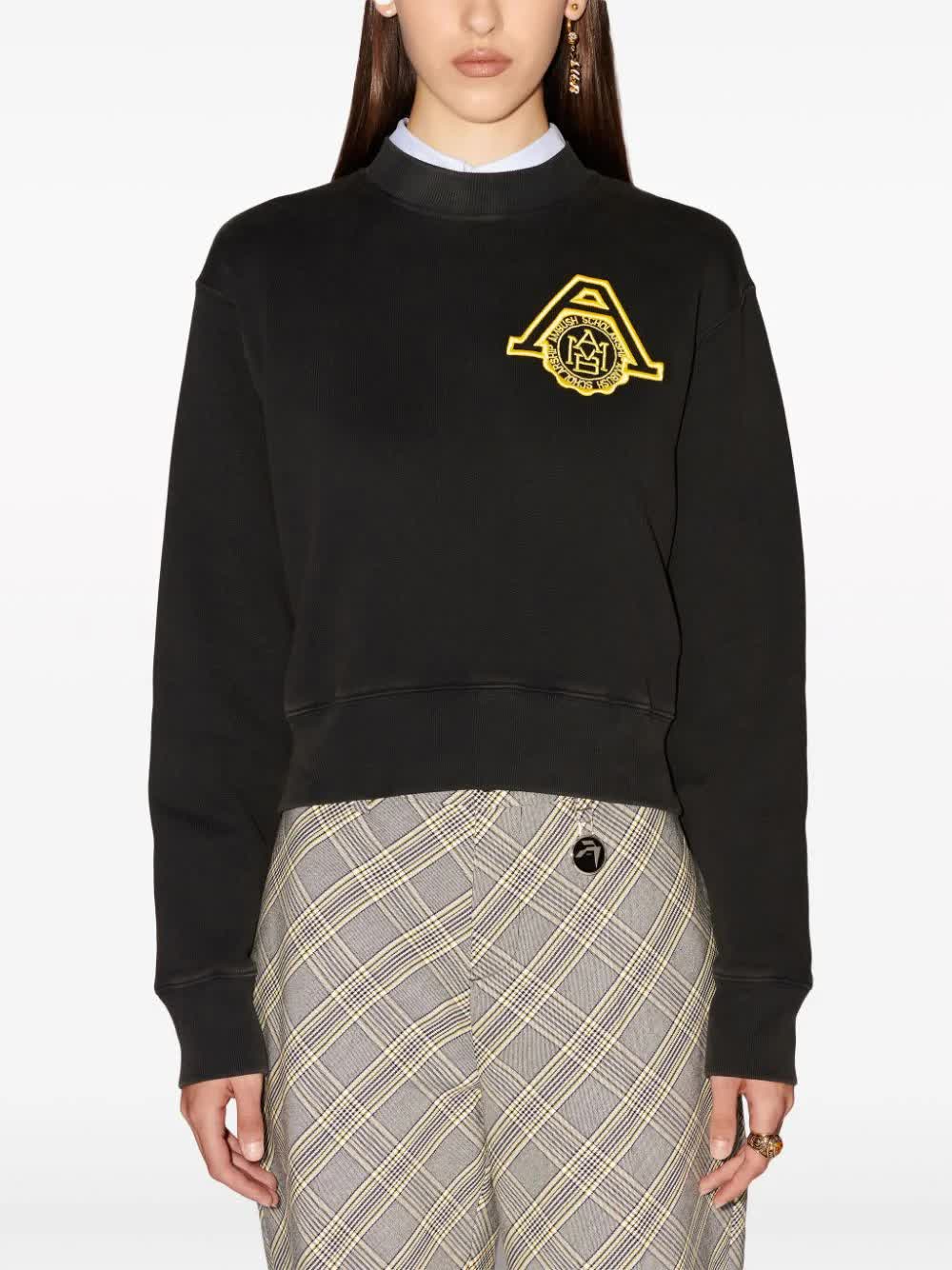 Black Scholarship Cropped Emblem Cotton Sweater