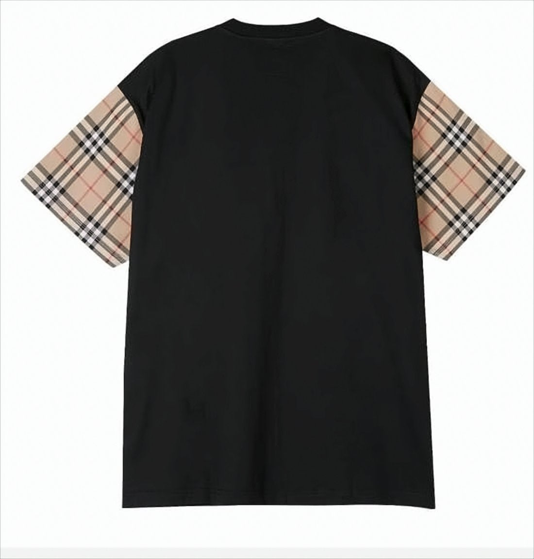 Black T-Shirt With Distinctive Plaid Short Sleeves