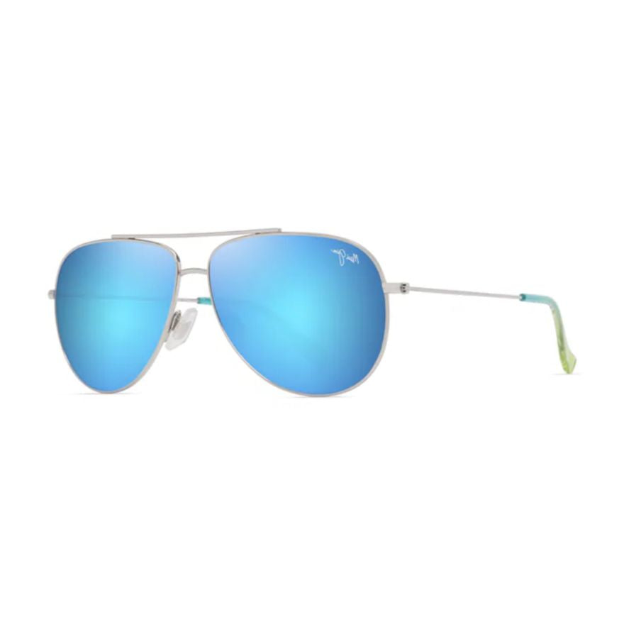 Hauoli Classic Silver Aviator Sunglasses with Reflective Blue Lenses