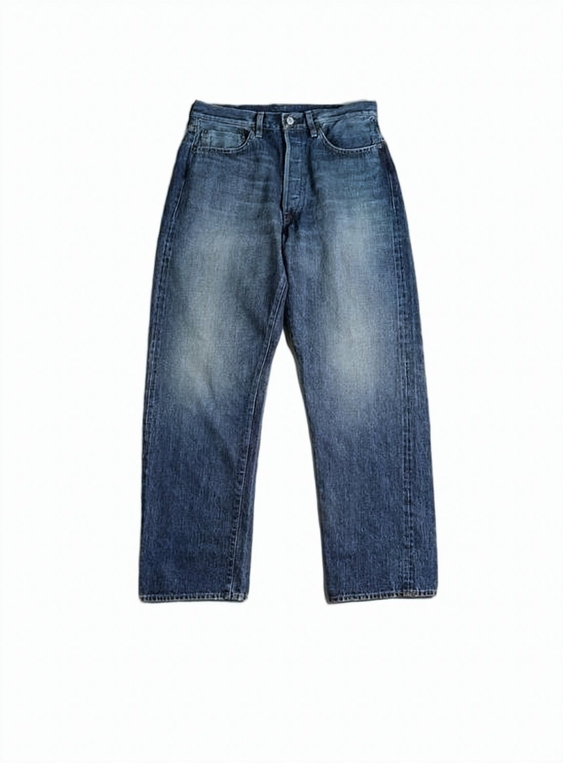 Cropped Medium Blue Denim Pants with Classic Five-Pocket Design